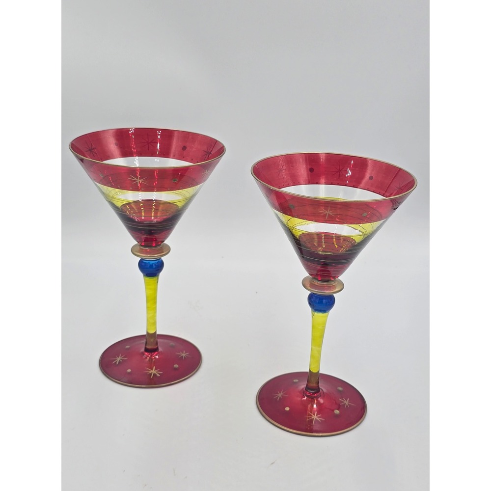 Vintage Home Essentials Color Fest Painted Cocktail Glasses Margarita Pair